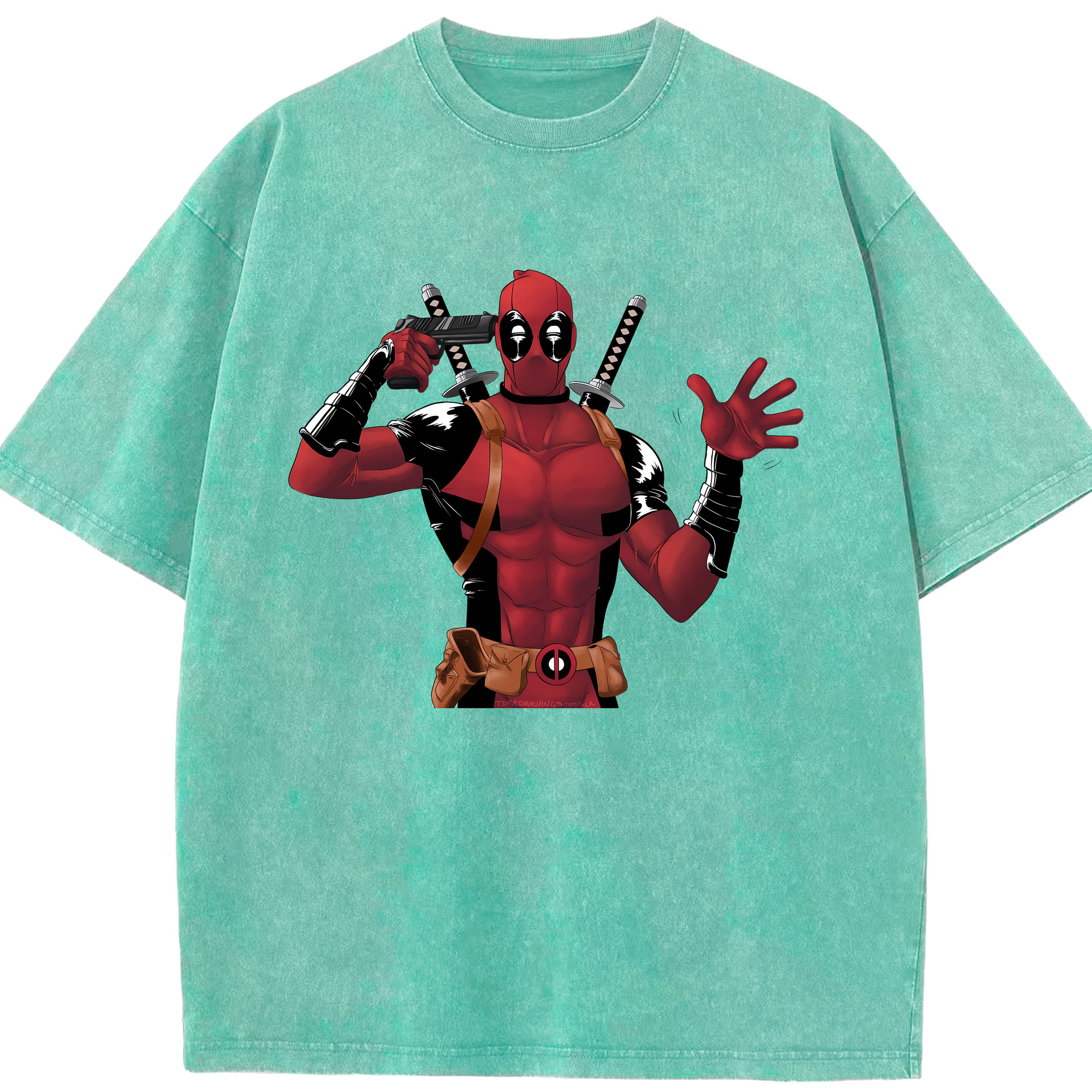 （画像用） Deadpool デッドプール 綿100% ヴィンテージ風 半袖Tシャツ（フロントプリント）